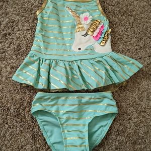 3t Flapdoodles unicorn swimsuit tankini gold riffle